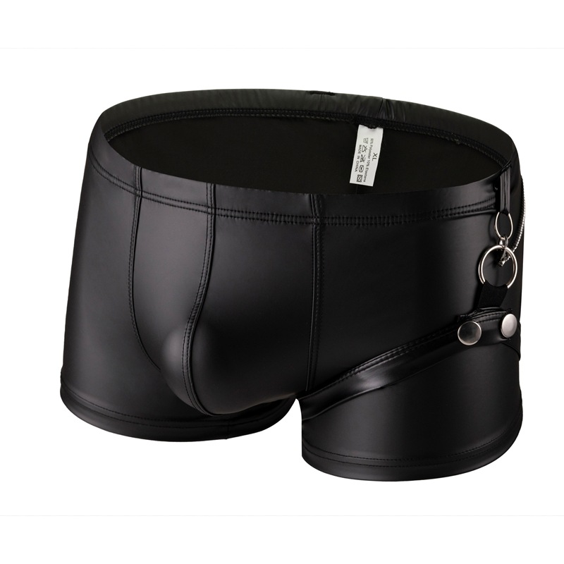 Pouch Boxer Pouch - Boxers en similicuir noir pour hommes,